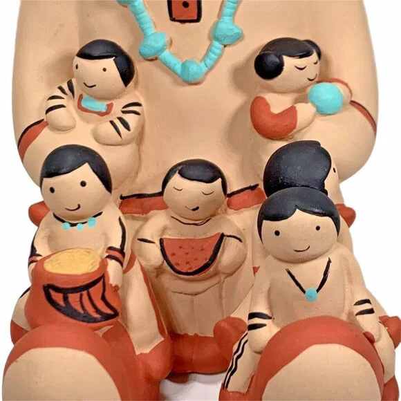 Signed Teissedre Navajo Pottery Storyteller Figurine 1986 6" Father 8 Kids VTG - Picture 3 of 11